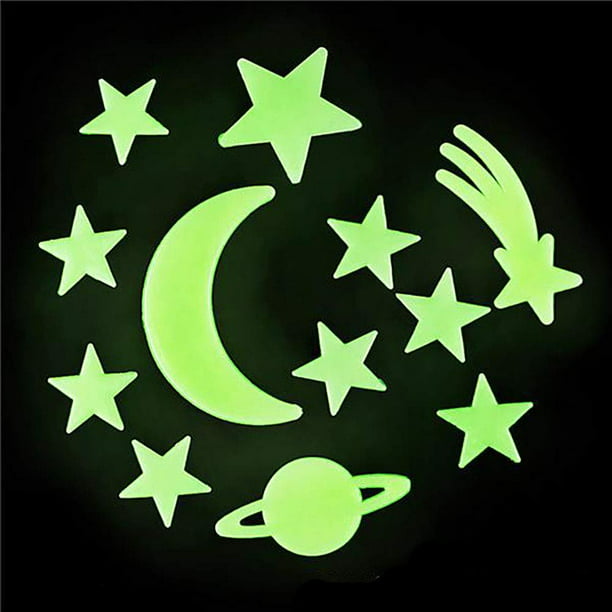 Moon Comets of Adhesive Solar System Room and Ceiling Stargazing Decals- Sun Glow in the Dark Stars Stickers- Planets- Kids Bedroom Outer Space Decorations KCO Brands Pack Of 12 Star 